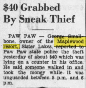 Maplewood Resort (Smallbones Resort) - Aug 1960 Robbery